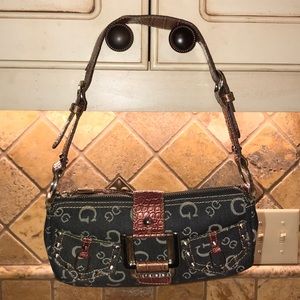 Guess tote purse, small. Black denim. Super Cute